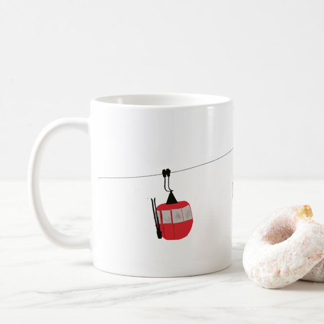 Retro Red Ski Gondola Hiss Personlig Kaffemugg (Med munk)
