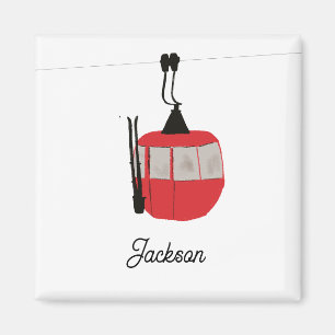 Retro Red Ski Gondola Hiss Personlig Magnet
