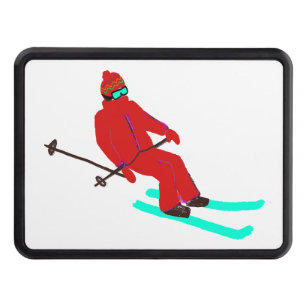 Retro Red Skier Skiing Ski Illustration Dragkroksskydd