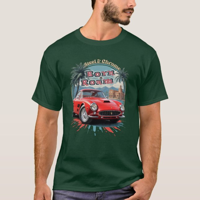Retro Red Sports Car i cirkulär illustration T Shirt (Framsida)