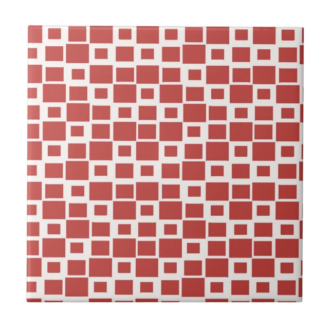 Retro Red Squares Mönster Kakelplatta (Framsidan)