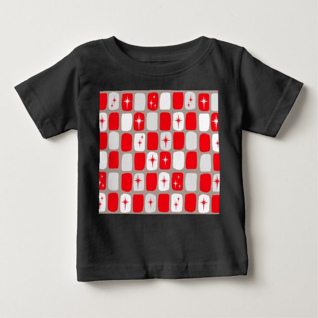Retro Red Starbursts Baby T-Shirt (Framsida)