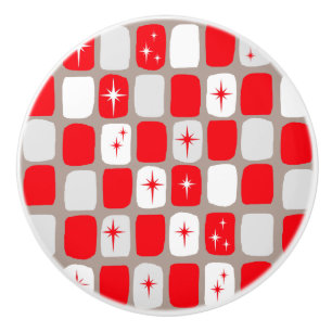 Retro Red Starbursts Ceramic Knob Knopp