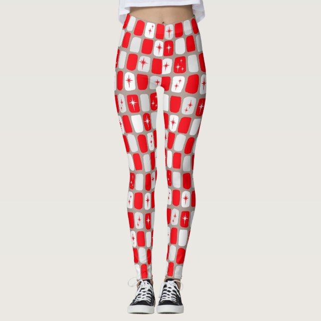 Retro Red Starbursts Leggings (Framsida)