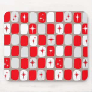 Retro Red Starbursts Mousepad Musmatta