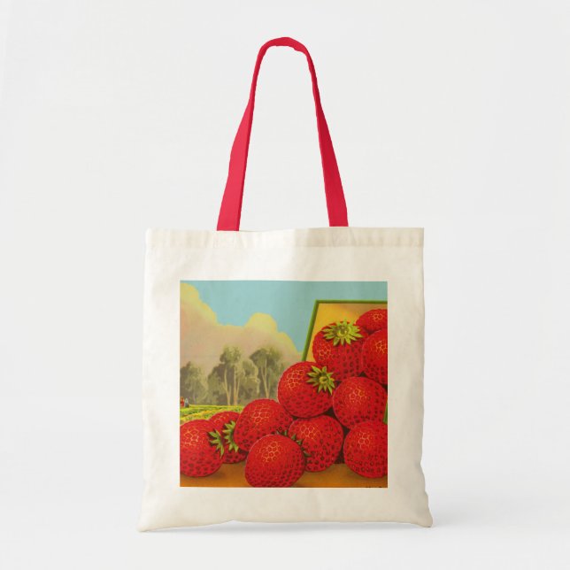 Retro Red Strawberry Farm Låda Art Tote Bag Tygkasse (Framsidan)