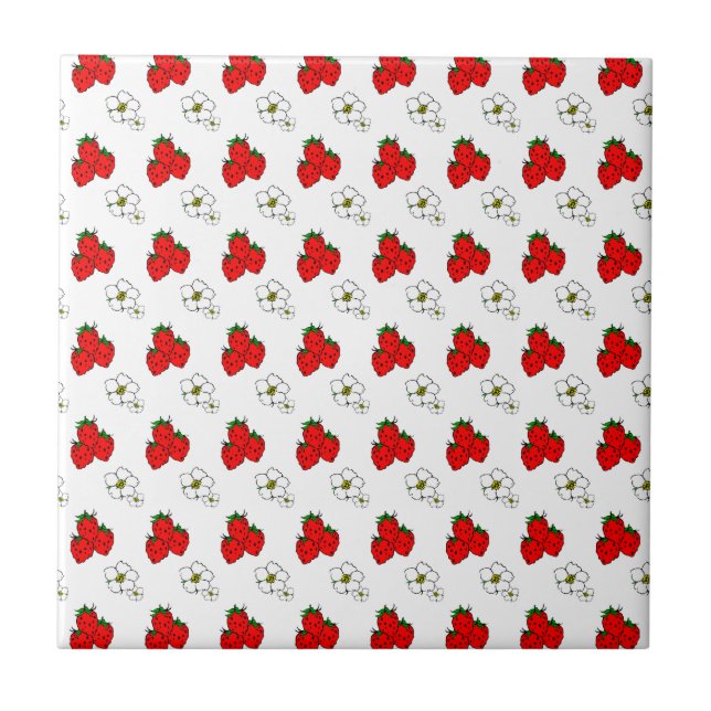 Retro Red Strawberry och Flower Mönster Kakelplatta (Framsidan)