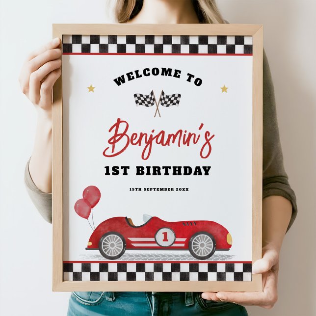 Retro Red Tävling Car Fast - en födelsedag Välkomm Poster (Skapare uppladdad)