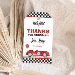 Retro Red Tävling Car Fast One Boy Birthday-favori Presentetikett