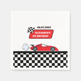 Retro red tävling car-tävla-pojke 1ST-födelsedag Pappersservett