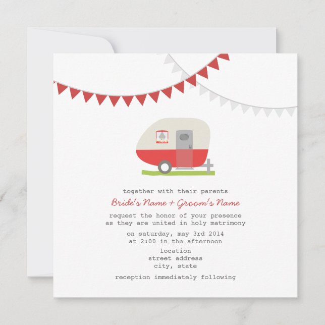 Retro Red Trailer Wedding bjudande Inbjudningar (Framsida)