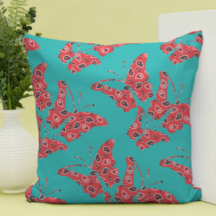 Retro Red & Turcos Bandana Butterflies Kudde
