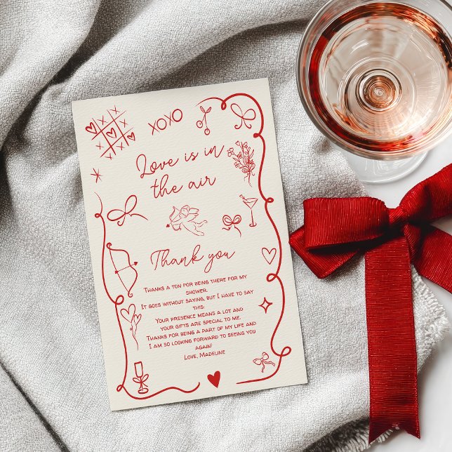 Retro Red Valentine Love in the air bridal shower Tack Kort (Retro Red Valentine Love in the air bridal shower Thank You Card)