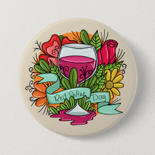 Retro Red Vin Day, blommigt Arsty vin Knapp