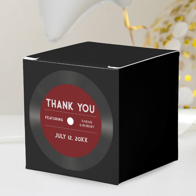 Retro Red Vinyl Record Black Bröllop Tack Presentaskar (Retro Red Vinyl Record Black Wedding Thank You Favor Box)