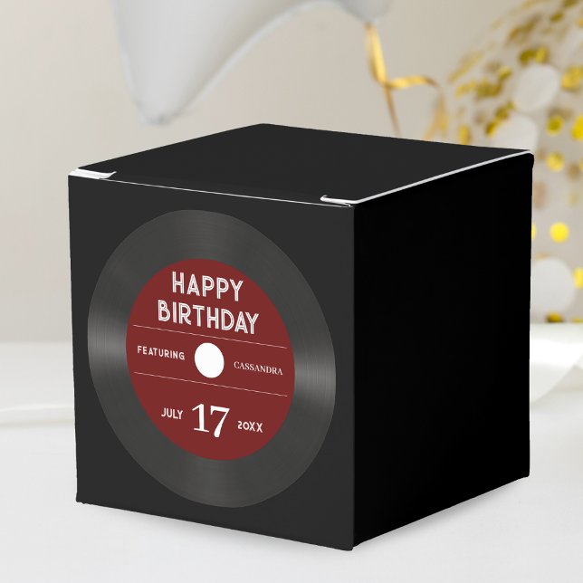 Retro Red Vinyl Record Black Grattis på födelsedag Presentaskar (Retro Red Vinyl Record Black Happy Birthday Party Favor Box)