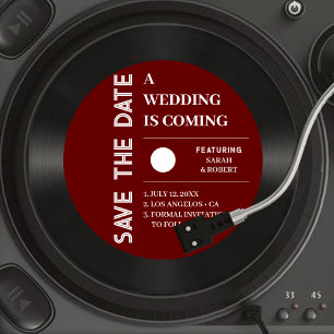 Retro Red Vinyl Record Bröllop spara datum Datumet
