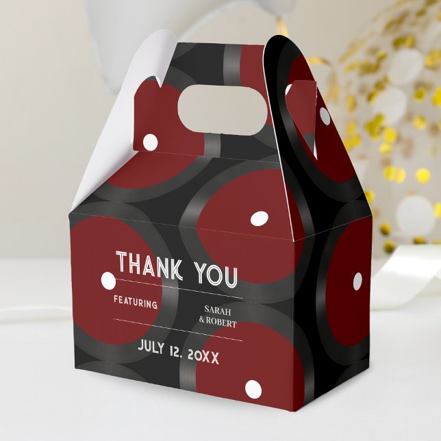 Retro Red Vinyl Record Mönster Bröllop Tack Presentaskar (Retro Red Vinyl Record Pattern Wedding Thank You Favor Box)