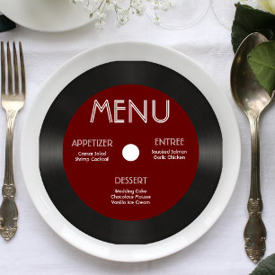 Retro Red Vinyl Record Wedding Reception Menu Inbjudningar