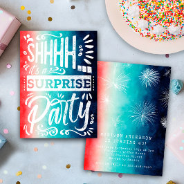 Retro Red White Blue Shh Surprise Birthday Party Inbjudningar