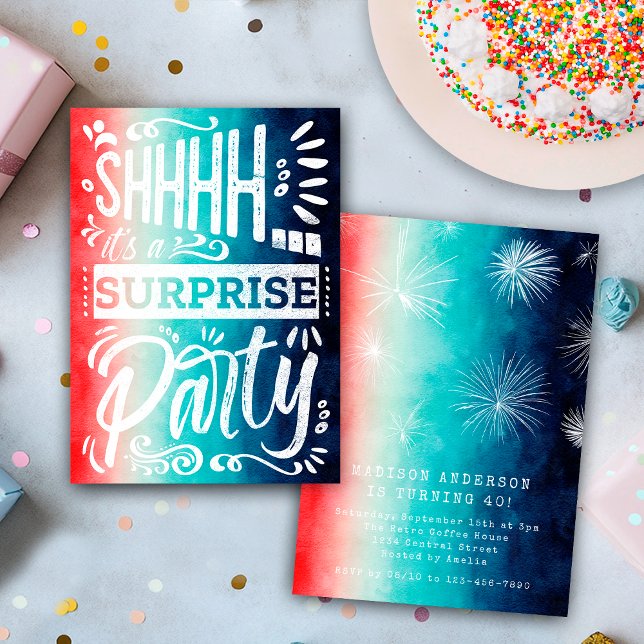 Retro Red White Blue Shh Surprise Birthday Party Inbjudningar (Skapare uppladdad)