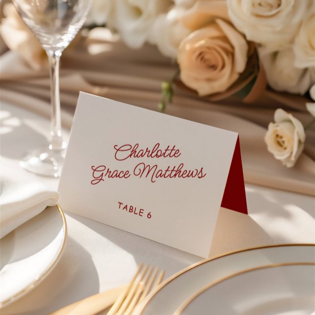 Retro Red & White Bröllop Guest Namn-platskort Bordsnummer (Retro Red & White Wedding Guest Name Place Card)