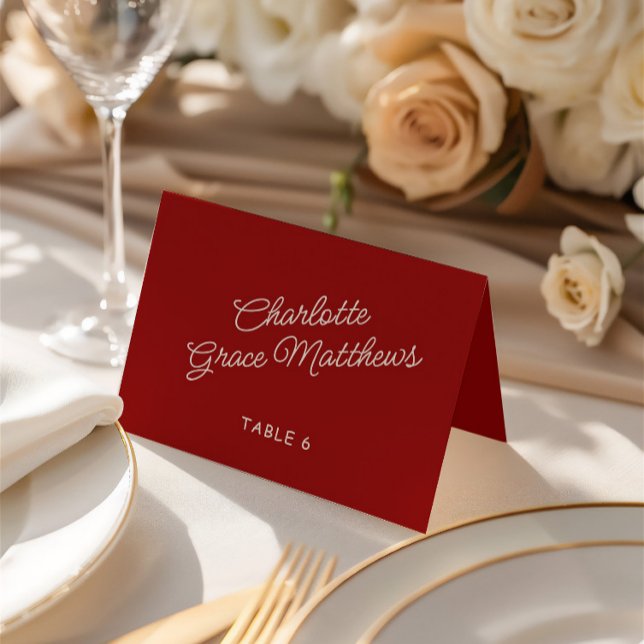 Retro Red & White Bröllop Guest Namn-platskort Bordsnummer (Retro Red & White Wedding Guest Name Place Card)