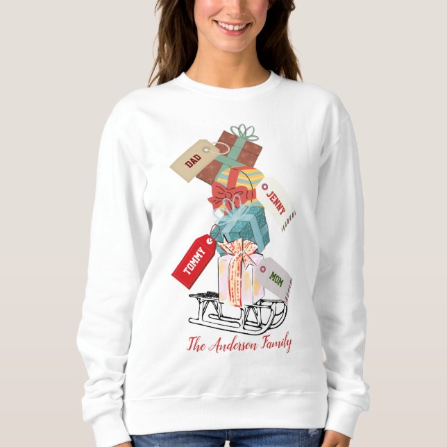 Retro Red White Cute Family Namn-julkvinnor T Shirt (Framsida)