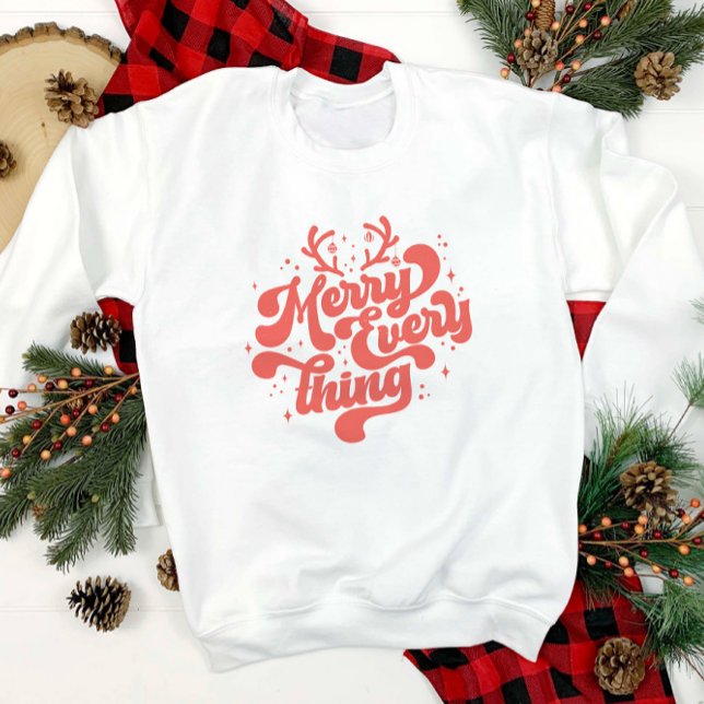 Retro Red White Merry allt God jul Lång Ärmad Tröja (Retro Red White Merry everything Merry Christmas Sweatshirt)