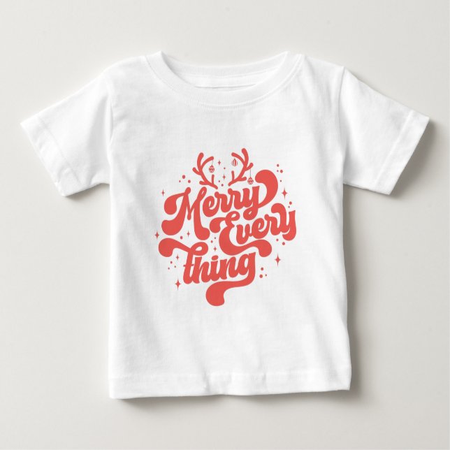 Retro Red White Merry allt God jul T Shirt (Framsida)
