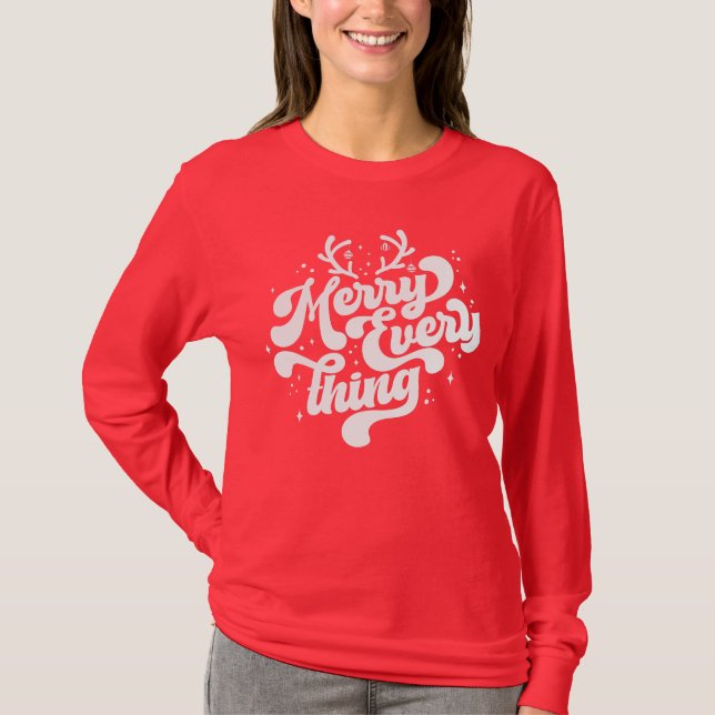 Retro Red White Merry allt God jul T Shirt (Framsida)
