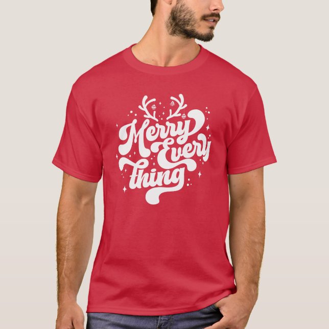 Retro Red White Merry allt God jul T Shirt (Framsida)