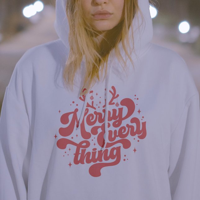 Retro Red White Merry allt God jul T Shirt (Retro Red White Merry everything Merry Christmas Hoodie)