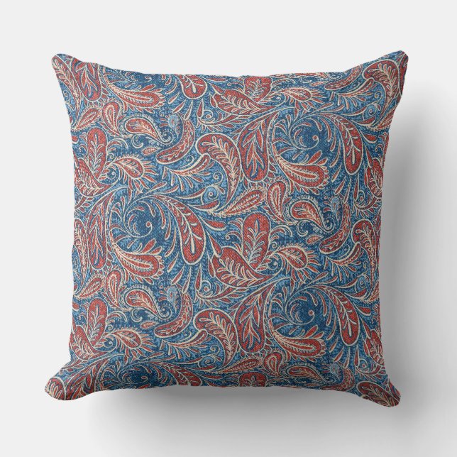 Retro Red, White och Blue Paisley Mönster Kudde (Framsida)