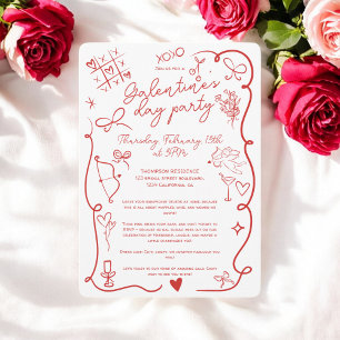 Retro Red white Quirky Galentine's Day Party Inbjudningar