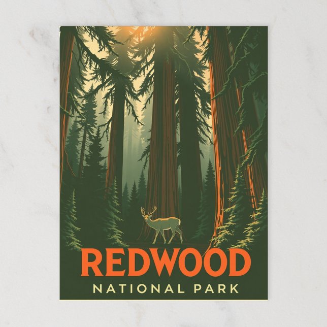 Retro Redwood Forest Hjort Vykort (Skapare uppladdad)