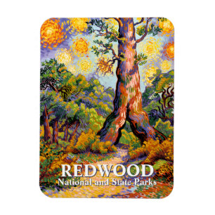 Retro Redwood National Park Vibrant Van Gogh-stil Magnet
