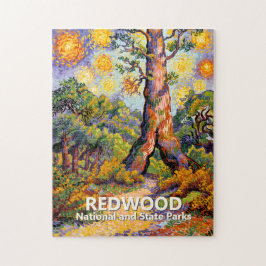 Retro Redwood Skog Färgstark Wilderness Van Gogh Pussel