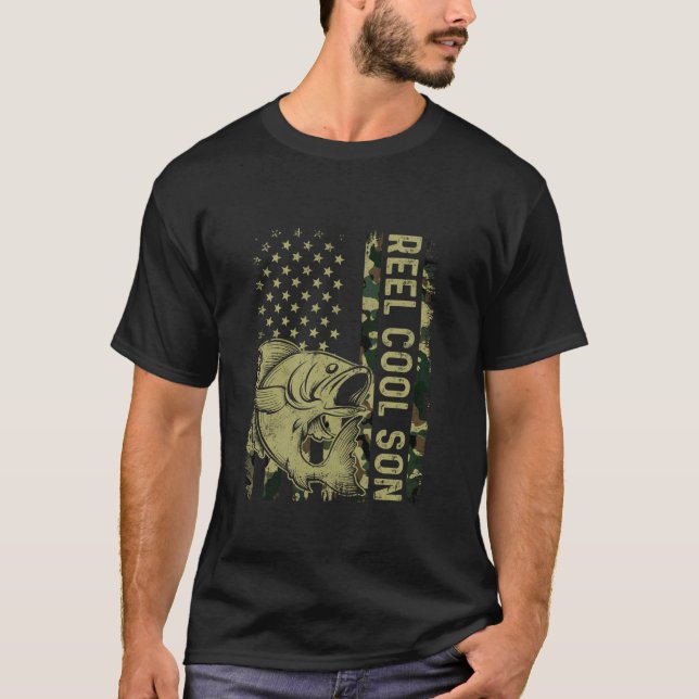Retro Reel Coola Son Camouflage American Flagga Fi T Shirt (Framsida)