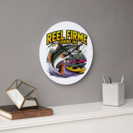 Retro "Reel Firme Fishing Inc" Bass & Kanot Väggta Stor Klocka