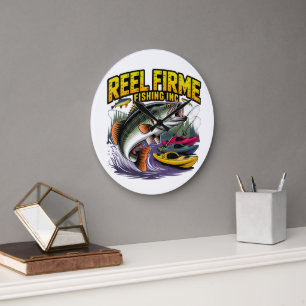 Retro "Reel Firme Fishing Inc" Bass & Kanot Väggta Stor Klocka