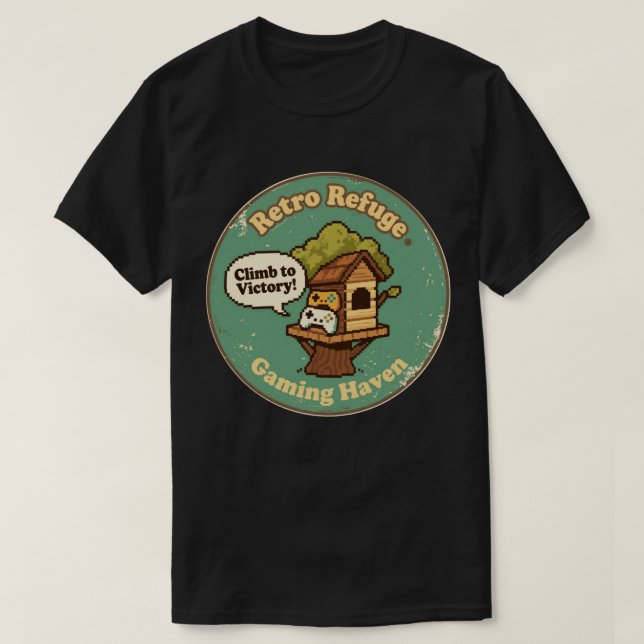 Retro Refuge Spelparadis Pixel Trädkoja T Shirt (Design framsida)