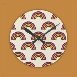 Retro-regnbågar i vintage Kalifornien-surfarefärge Rund Klocka