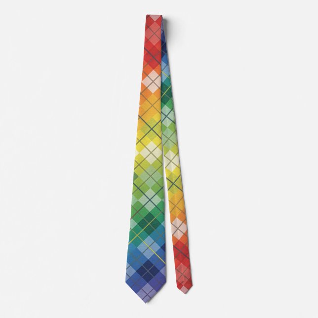 Retro regnbåge Argyle Plaid Rutigt Mönster Slips (Framsida)
