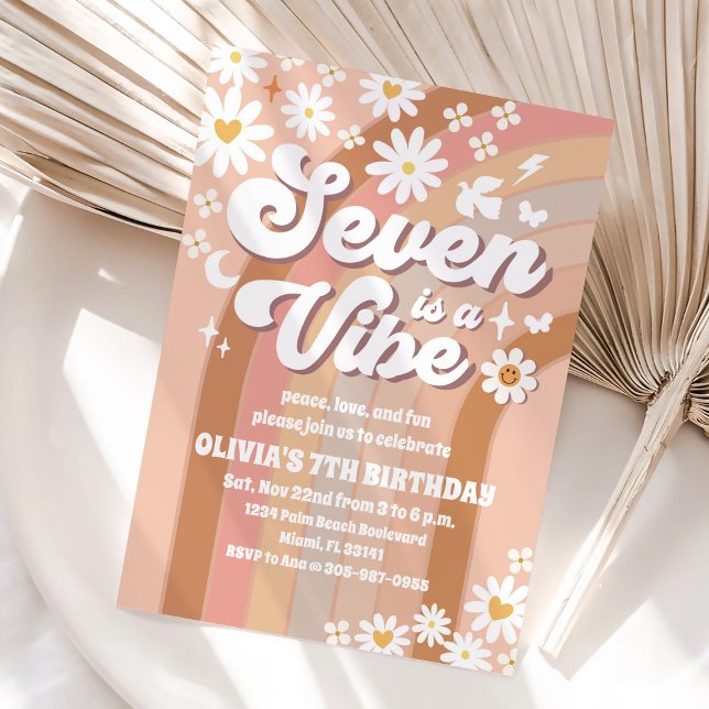 Retro regnbåge groovy födelsedagsinbjudan inbjudningar (Skapare uppladdad)