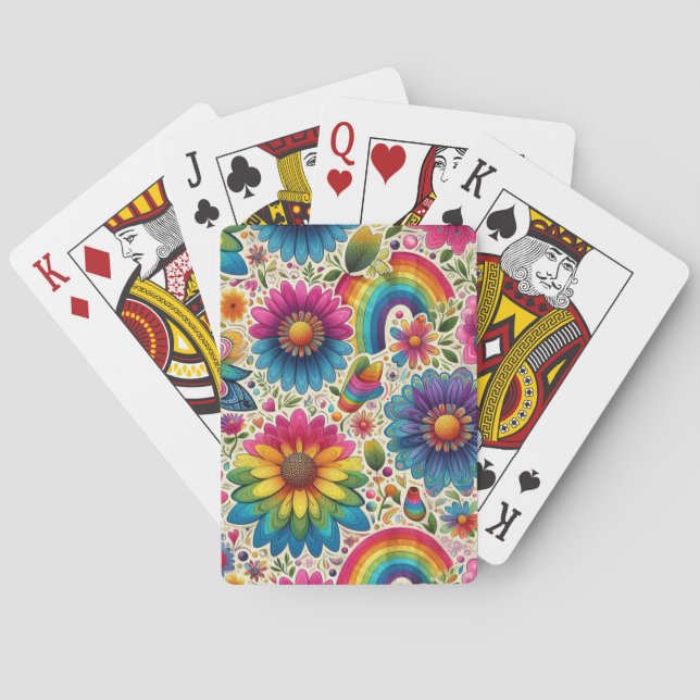 Retro regnbåge Hippie Blommig Casinokort (Baksidan)