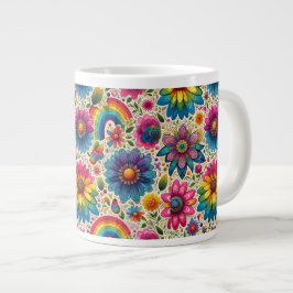 Retro regnbåge Hippie Blommig Jumbo Mugg