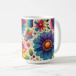 Retro regnbåge Hippie Blommig Kaffemugg