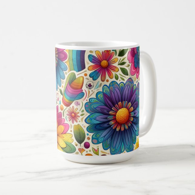 Retro regnbåge Hippie Blommig Kaffemugg (Framsida höger)