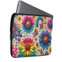 Retro regnbåge Hippie Blommig Laptop Fodral